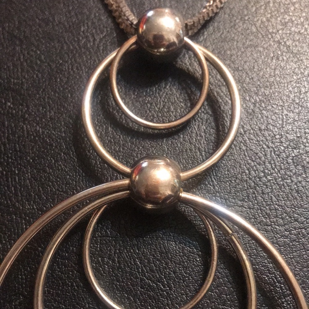 Mika Signed Silver Double Drop Circle Necklace - image 2